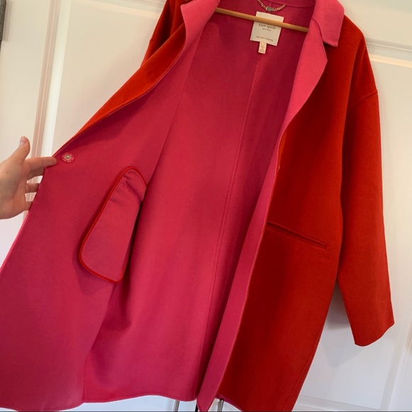Kate Spade Sz XL Cocoon Coat Double Faced Wool Color Block Red Jacket X-large - Picture 5 of 9